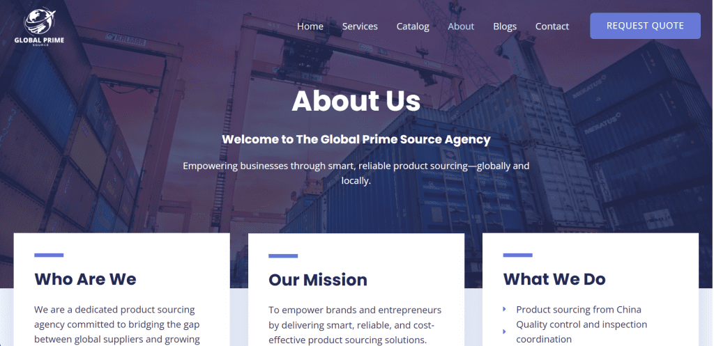 About page developed for Global Prime Source developed by Waqar Younis